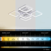 LED chandelier with remote control ZOE 96W, 5 Squares, Cold/Warm/Neutral light, Dimmable, White