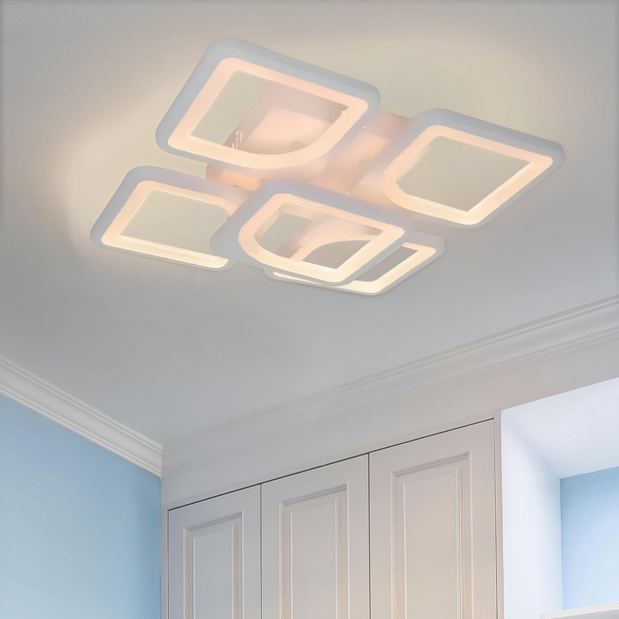 LED chandelier with remote control ZOE 96W, 5 Squares, Cold/Warm/Neutral light, Dimmable, White