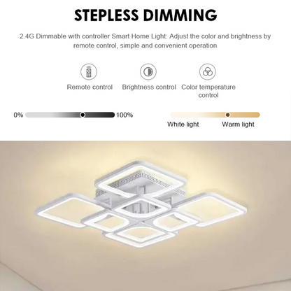 LED chandelier with remote control ZOE 135W, 8 Squares, Cold/Warm/Neutral light, Dimmable, White