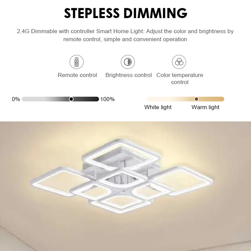 LED chandelier with remote control ZOE 135W, 8 Squares, Cold/Warm/Neutral light, Dimmable, White