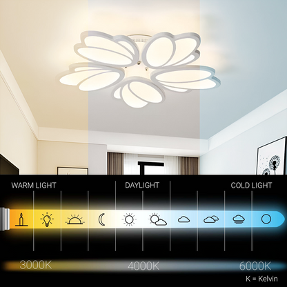 LED chandelier with remote control TULIP 73W, 5 Petals, Cold/Warm/Neutral light, Dimmable, White