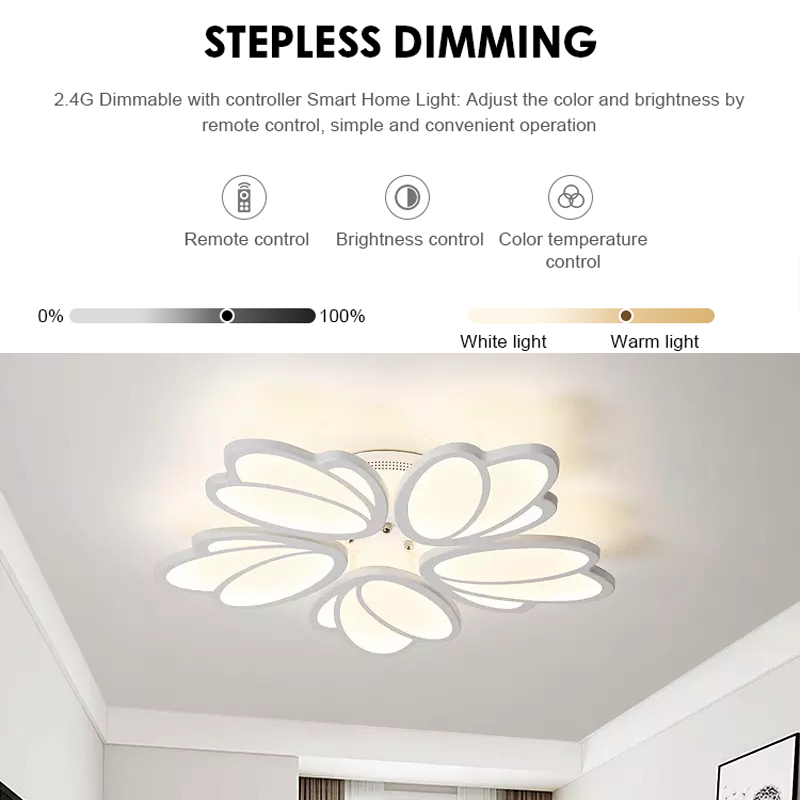 LED chandelier with remote control TULIP 73W, 5 Petals, Cold/Warm/Neutral light, Dimmable, White