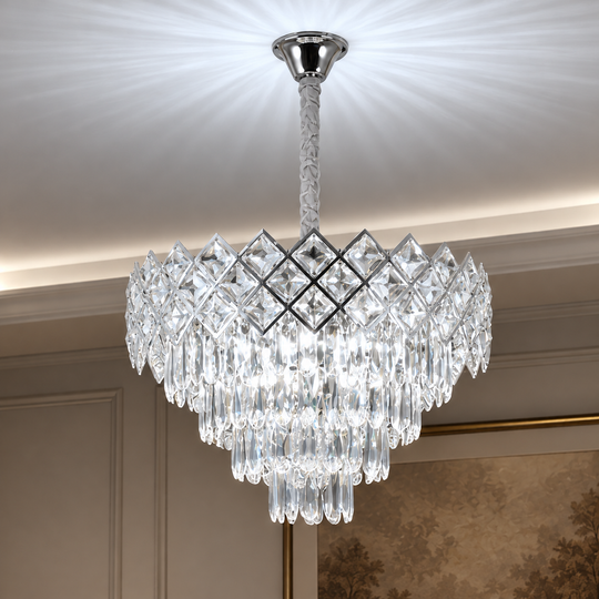 Crystal Chandelier VECTORIA Magno 8xE14, Diameter 58cm, Shiny Chrome, Adjustable Height, Metal and Crystal