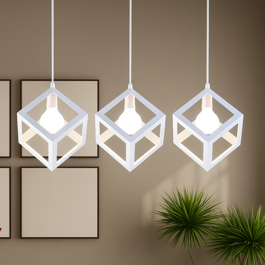 Cube Shape Chandelier, STRUKTUR Linear Trio, 3x E27, White, Metal
