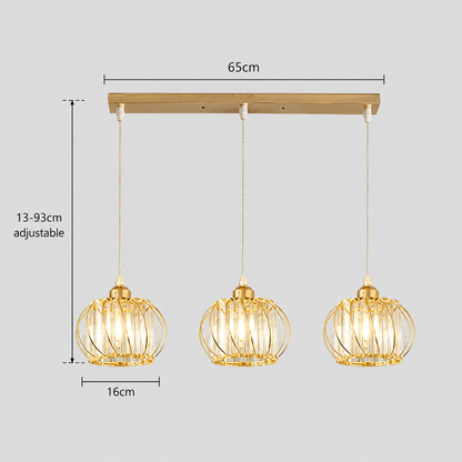 Modern Classic Chandelier, Suspended, Monica, 3 X E27, Gold, Metal and Glass, Adjustable Height