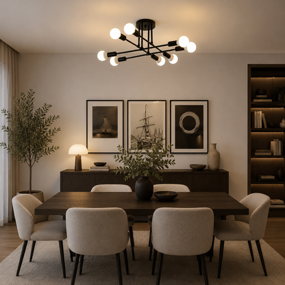 Classic Modernist Octa Chandelier, 8x E27, Black, Modern Design, Metal, Without Lampshade