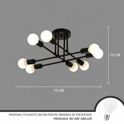 Classic Modernist Octa Chandelier, 8x E27, Black, Modern Design, Metal, Without Lampshade