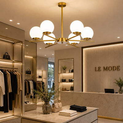 NUUK Classic Chandelier, 90x57cm, 6xE27, Metal and Plastic, Gold