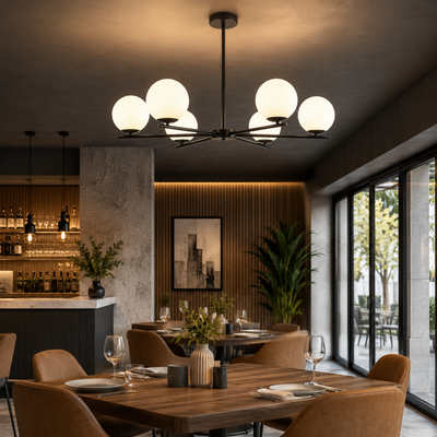 NUUK Classic Chandelier, 90x57cm, 6xE27, Metal and Plastic, Black