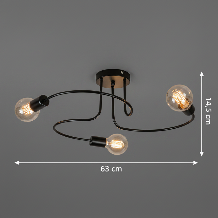 PEVEK Classic Chandelier, 63cm, 3xE27, Aluminum, Black