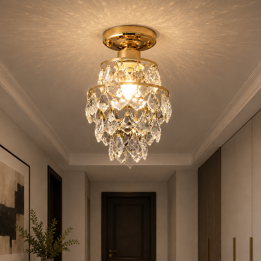 Ezzelin Crystal Chandelier, 1xE27, Metal, Gold