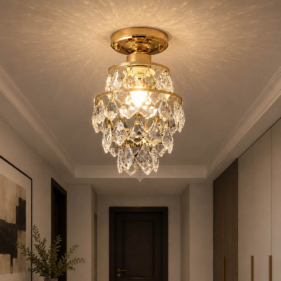 Ezzelin Crystal Chandelier, 1xE27, Metal, Gold
