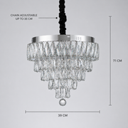 RIGO Crystal LED Chandelier with remote control Nobile Diameter 39cm, Shiny Chrome, Adjustable Height, Metal and Crystal