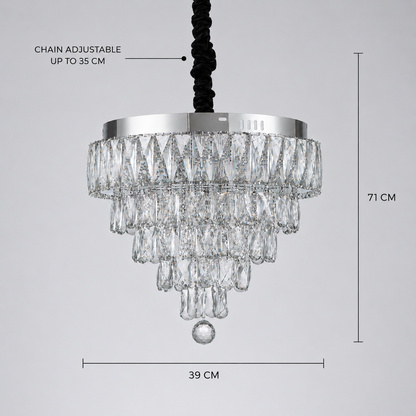 RIGO Crystal LED Chandelier with remote control Nobile Diameter 39cm, Shiny Chrome, Adjustable Height, Metal and Crystal