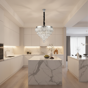 RIGO Crystal LED Chandelier with remote control Nobile Diameter 39cm, Shiny Chrome, Adjustable Height, Metal and Crystal