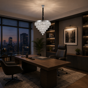 RIGO Crystal LED Chandelier with remote control Nobile Diameter 39cm, Shiny Chrome, Adjustable Height, Metal and Crystal