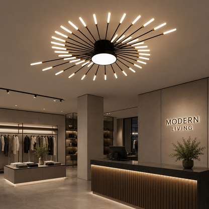 DASHOGUZ LED Chandelier, Ø105cm, 8W, 28 Arms, Neutral Light, Metal and Acrylic, Black and Gold