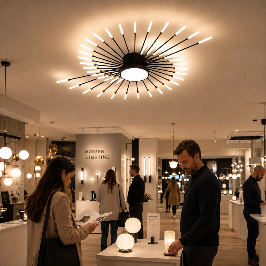 DASHOGUZ LED Chandelier, Ø105cm, 8W, 28 Arms, Neutral Light, Metal and Acrylic, Black and Gold
