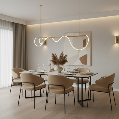 DIVINO LED Chandelier with Flexible Silicone Tube - 62W, Adjustable Light, Gold