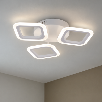 LED Chandelier ERIKA 20W, 3 Squares, Warm/Neutral/Cold Light, White, Metal and Acrylic
