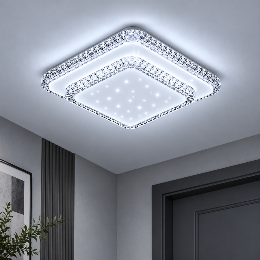 QIKIQTAALUK LED Chandelier, 40W, 33 x 33 cm, Warm/Neutral/Cold Light, White
