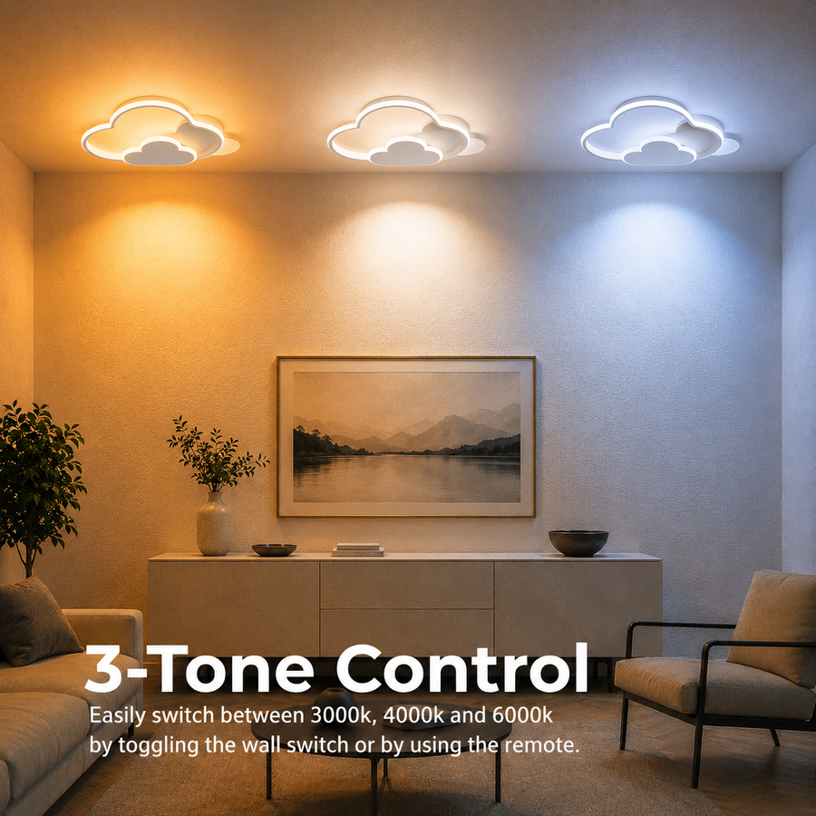 RIOKO LED Chandelier with Remote Control, 48W, 3 Clouds, Cold/Warm/Neutral light, Dimmable, White