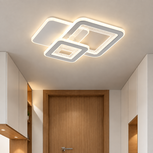 LED SQUARE 57W chandelier, 3 Squares, Cold/Warm/Neutral light, White