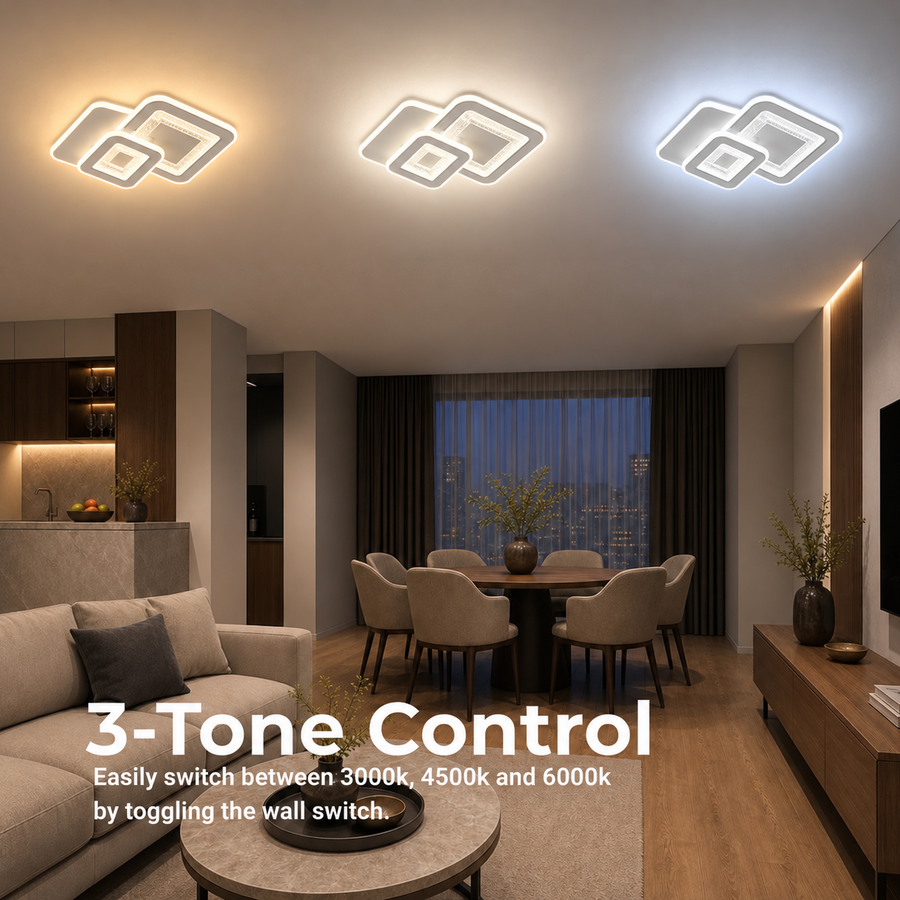 LED SQUARE 57W chandelier, 3 Squares, Cold/Warm/Neutral light, White