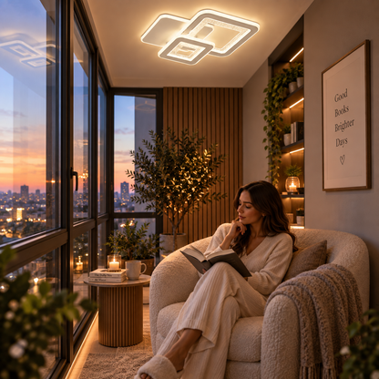 LED SQUARE 57W chandelier, 3 Squares, Cold/Warm/Neutral light, White
