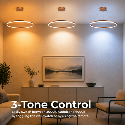 Suspended LED Chandelier, ANINA, 34W, 1 Circle, Diameter 50cm, Cold/Warm/Neutral Light 3000K/4000K/6000K, Dimmable, Shiny Gold White, Adjustable Height, Metal and Acrylic