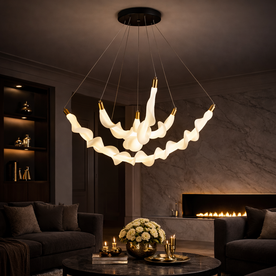 Suspended Acrylic LED Chandelier UNDA Crown, 28W, Warm/Neutral/Cold Light 3000/4000/6000K, White, Adjustable Height, Metal and Acrylic Modern Chandeliers Default Title Alessandro Design
