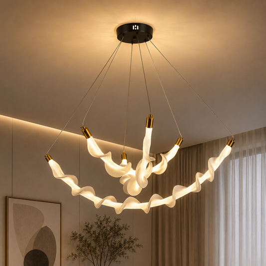 Suspended Acrylic LED Chandelier UNDA Crown, 28W, Warm/Neutral/Cold Light 3000/4000/6000K, White, Adjustable Height, Metal and Acrylic