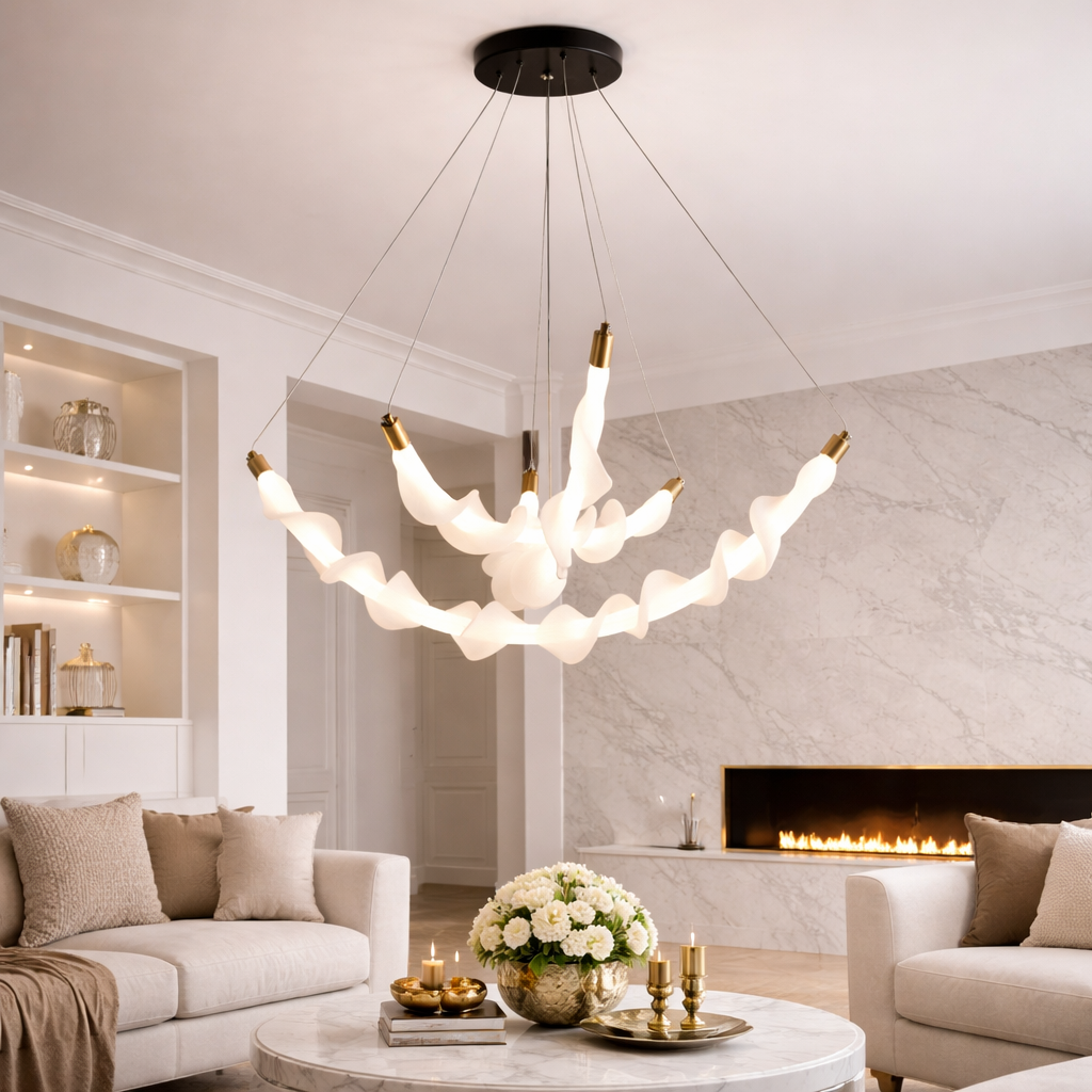 Suspended Acrylic LED Chandelier UNDA Crown, 28W, Warm/Neutral/Cold Light 3000/4000/6000K, White, Adjustable Height, Metal and Acrylic Modern Chandeliers Default Title Alessandro Design