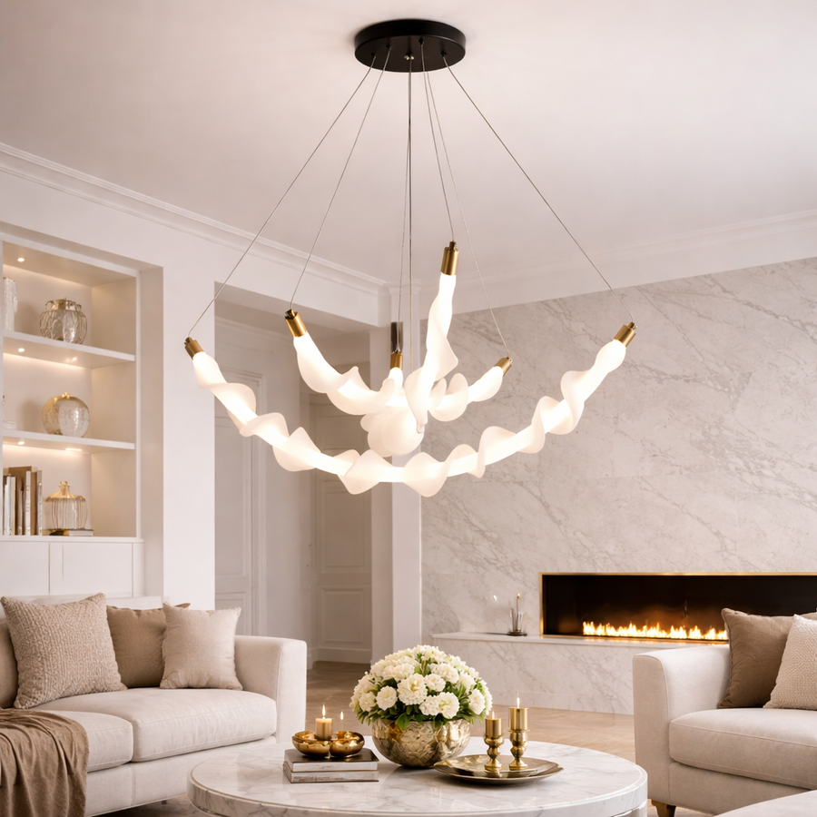 Suspended Acrylic LED Chandelier UNDA Crown, 28W, Warm/Neutral/Cold Light 3000/4000/6000K, White, Adjustable Height, Metal and Acrylic Modern Chandeliers Default Title Alessandro Design