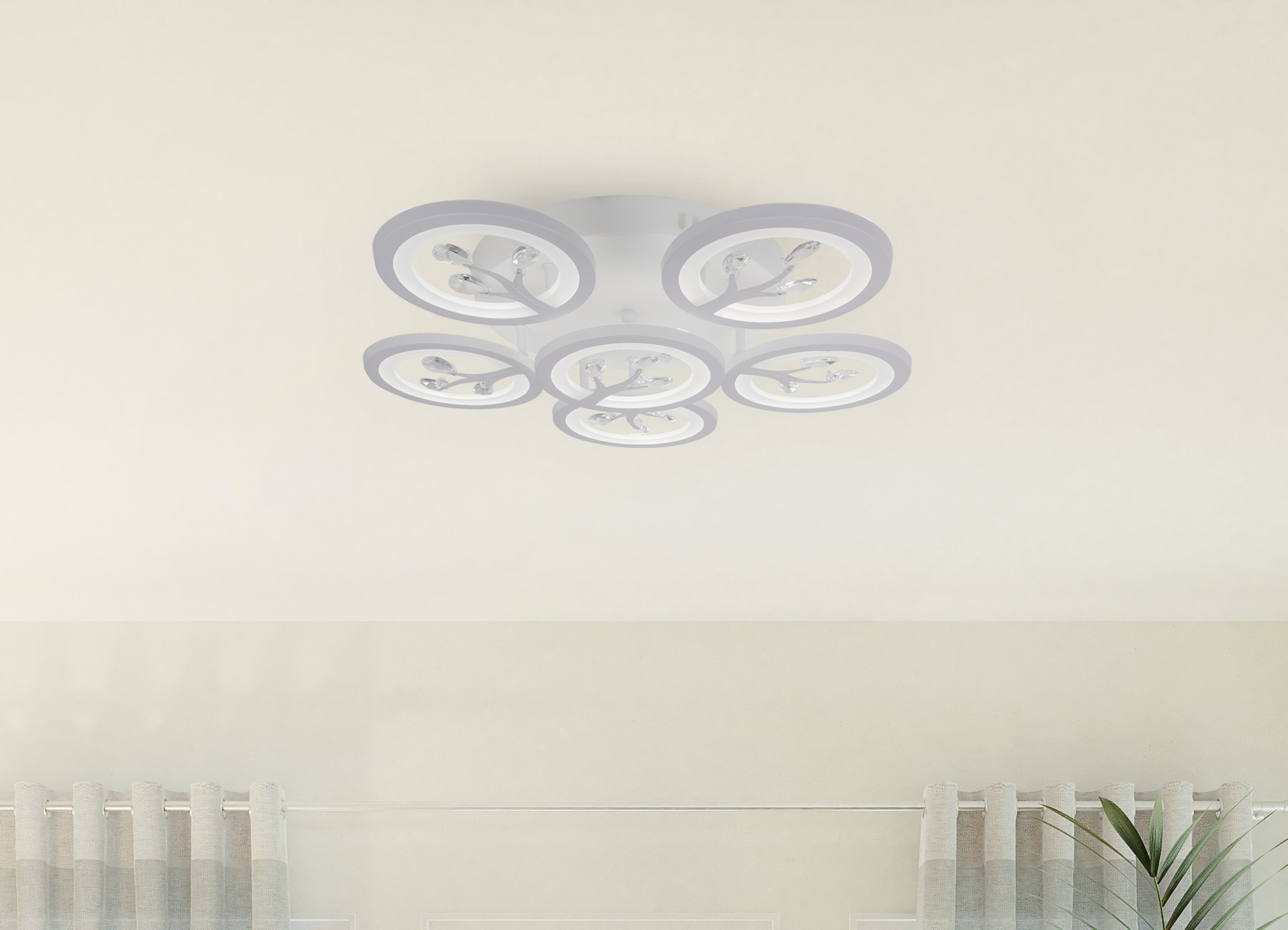 LED Chandelier with Remote Control DAISY, 6 Elements, 72W, Cold/Warm/Neutral Light, Dimmable, White with Crystal 