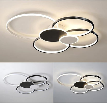 LED Chandelier with Remote Control, KILLIAN, 74W, 6 Circles, Cold/Warm/Neutral Light 3000K/4000K/6000K, Dimmable, Black and White, Metal and Acrylic LED Chandeliers with Remote Control Default Title Alessandro Design