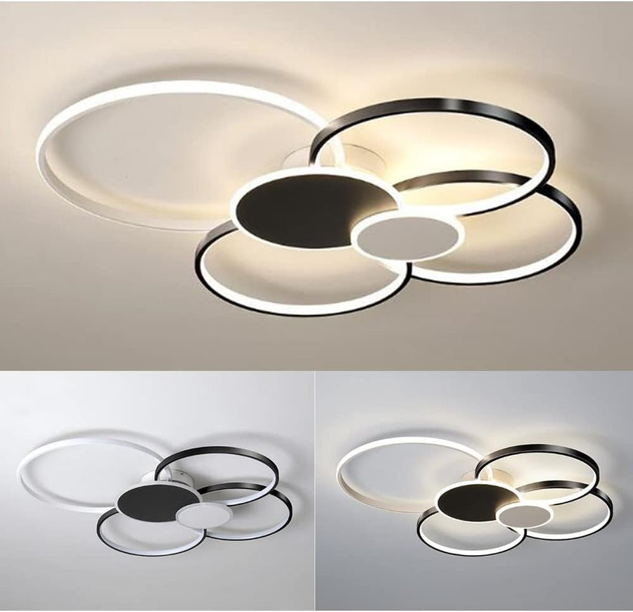 LED Chandelier with Remote Control, KILLIAN, 74W, 6 Circles, Cold/Warm/Neutral Light 3000K/4000K/6000K, Dimmable, Black and White, Metal and Acrylic LED Chandeliers with Remote Control Default Title Alessandro Design