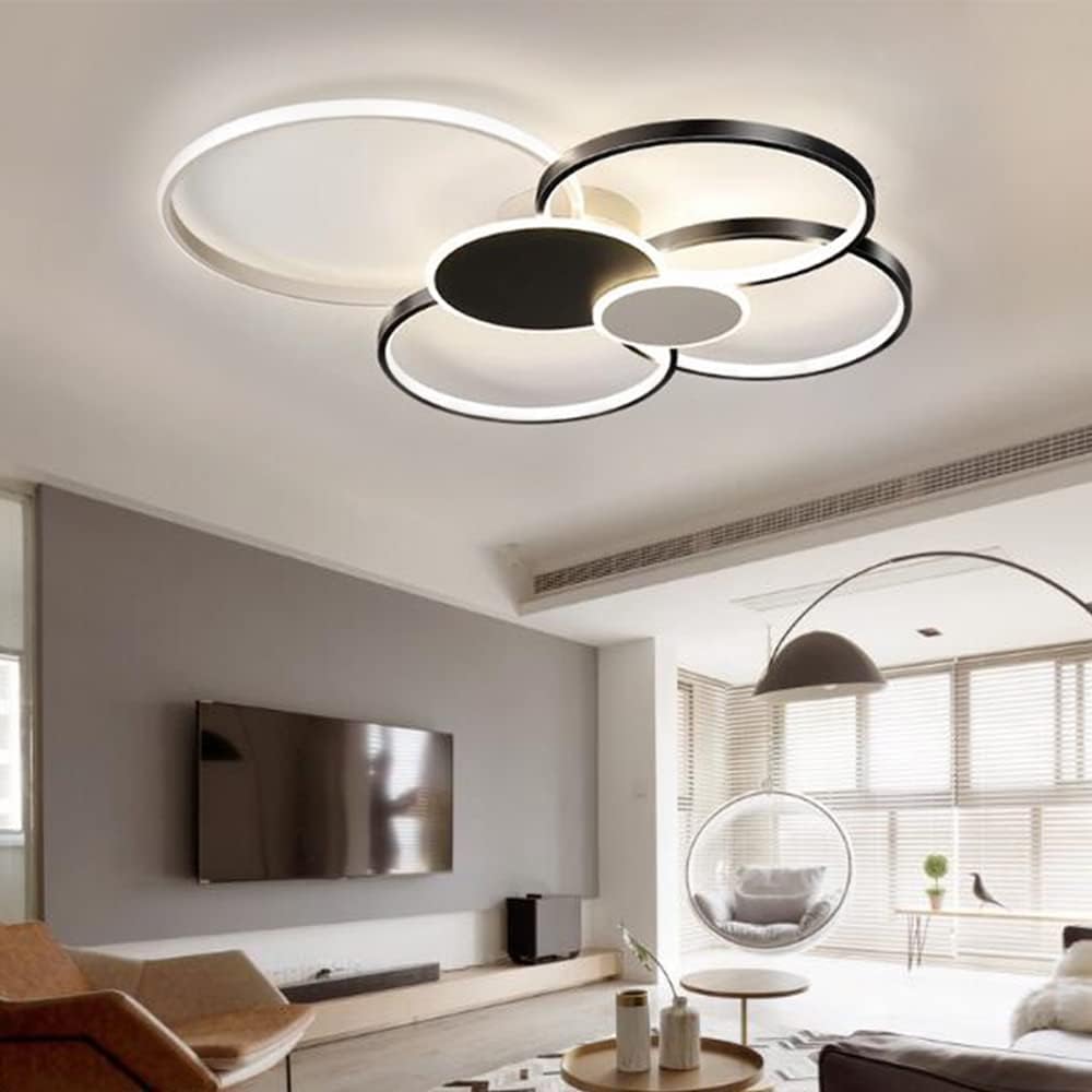 LED Chandelier with Remote Control, KILLIAN, 74W, 6 Circles, Cold/Warm/Neutral Light 3000K/4000K/6000K, Dimmable, Black and White, Metal and Acrylic LED Chandeliers with Remote Control Default Title Alessandro Design