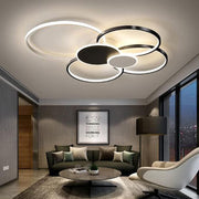 LED Chandelier with Remote Control, KILLIAN, 74W, 6 Circles, Cold/Warm/Neutral Light 3000K/4000K/6000K, Dimmable, Black and White, Metal and Acrylic LED Chandeliers with Remote Control Default Title Alessandro Design