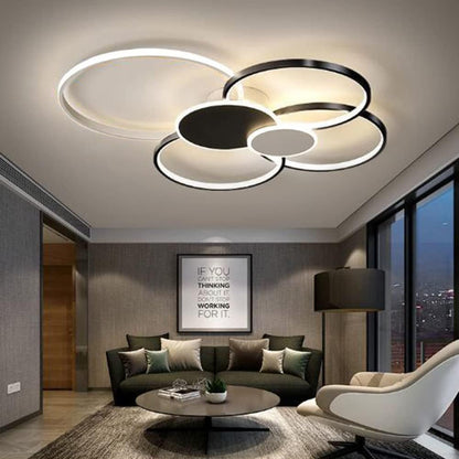LED Chandelier with Remote Control, KILLIAN, 74W, 6 Circles, Cold/Warm/Neutral Light 3000K/4000K/6000K, Dimmable, Black and White, Metal and Acrylic LED Chandeliers with Remote Control Default Title Alessandro Design