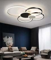 LED Chandelier with Remote Control, KILLIAN, 74W, 6 Circles, Cold/Warm/Neutral Light 3000K/4000K/6000K, Dimmable, Black and White, Metal and Acrylic LED Chandeliers with Remote Control Default Title Alessandro Design