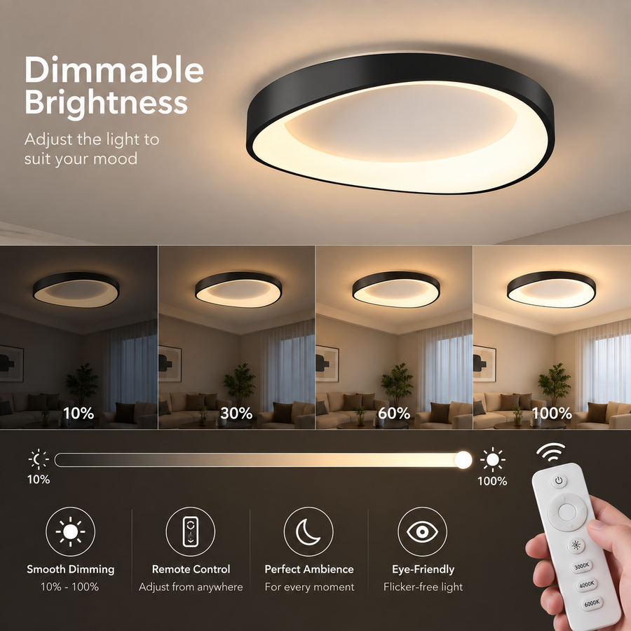LED Chandelier with Remote Control, PL103/520BK, 29W, Diameter 50cm, Warm/Cold/Neutral Light, Black