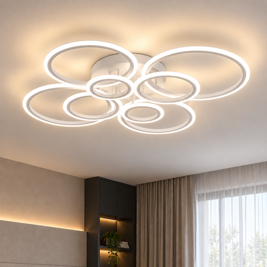 LED chandelier with remote control BETTY 127W, 8 Circles, Cold/Warm/Neutral light, Dimmable, White