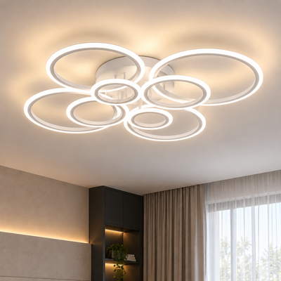 LED chandelier with remote control BETTY 127W, 8 Circles, Cold/Warm/Neutral light, Dimmable, White