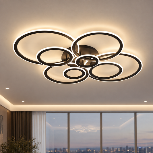 LED chandelier with remote control BETTY 127W, 8 Circles, Cold/Warm/Neutral light, Dimmable, Black