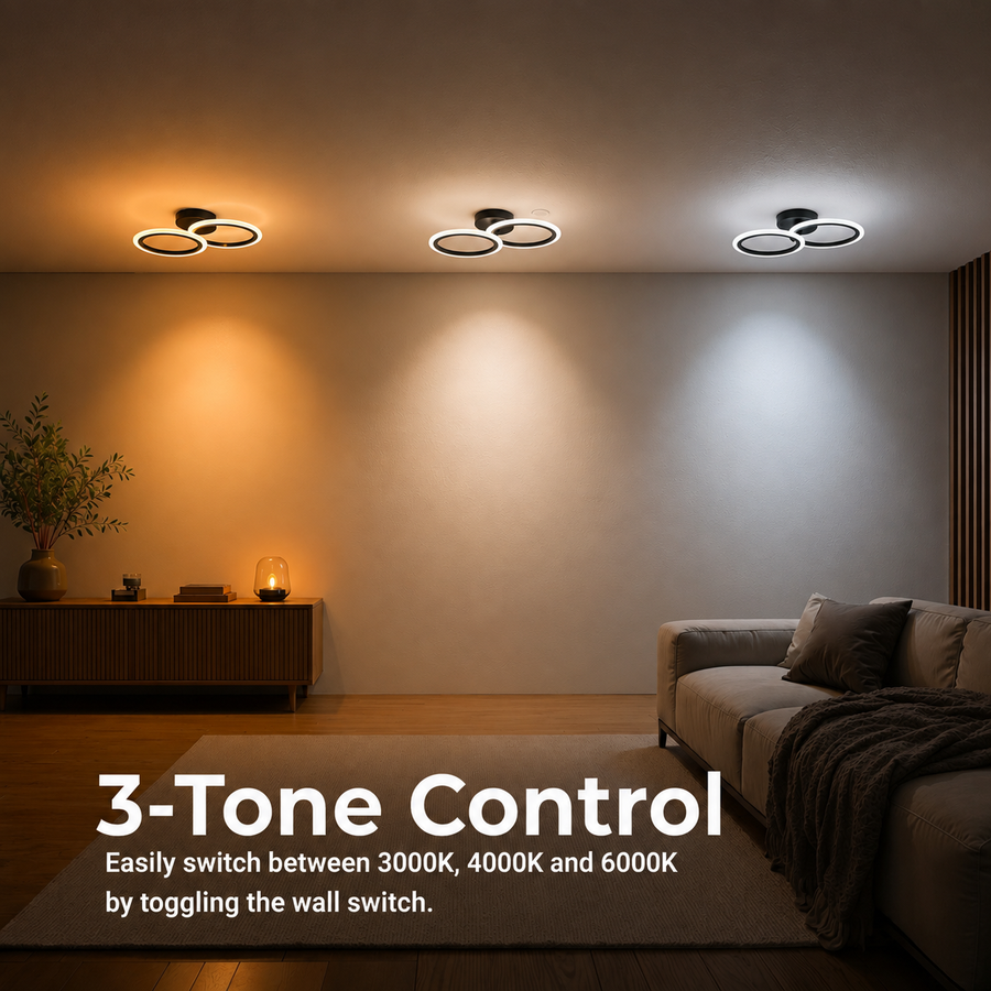 LED chandelier with remote control BETTY 27W, 2 Circles, Cold/Warm/Neutral light, Dimmable, Black