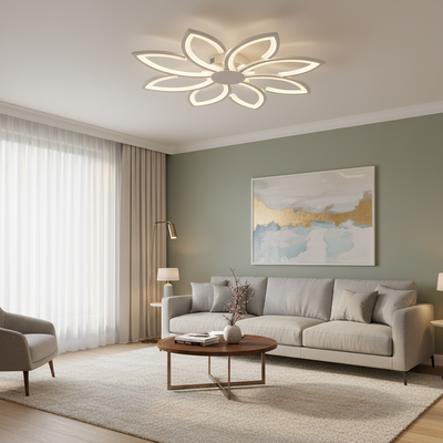LED chandelier with BLUM remote control, 108W, Cold/Warm/Neutral light, Dimmable, White, Metal and Acrylic