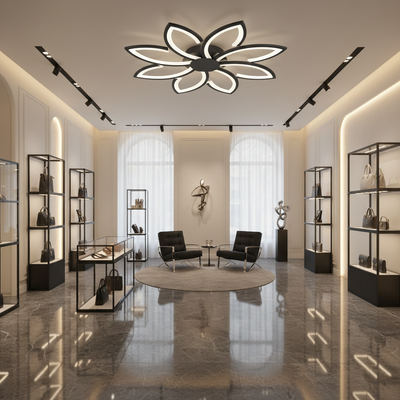 LED chandelier with BLUM remote control, 108W, Cold/Warm/Neutral light, Dimmable, Black, Metal and Acrylic