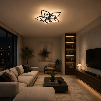 LED chandelier with remote control DALIA 96W, 5 Petals, Cold/Warm/Neutral light, Dimmable, Black