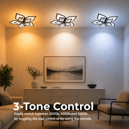 LED chandelier with remote control DALIA 96W, 5 Petals, Cold/Warm/Neutral light, Dimmable, Black
